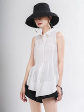 White Pleated Cropped Sleeveless Shirt